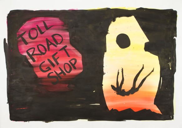 <em>Toll Road Gift Shop</em>, 2017, ink on paper, 51 x 72 in.